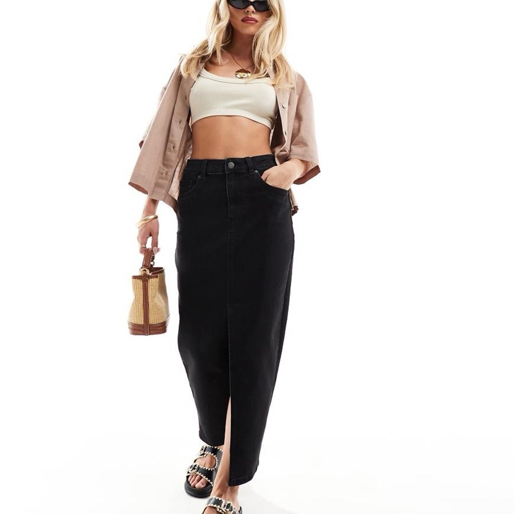 ASOS Midi Denim Skirt with Front Split Hem